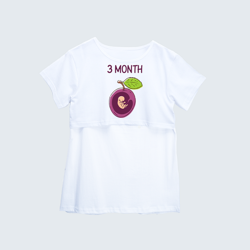 "3 Month"- Comfort Fit Maternity T-shirt With Prints - WHITE - XS XS(Chest 32")