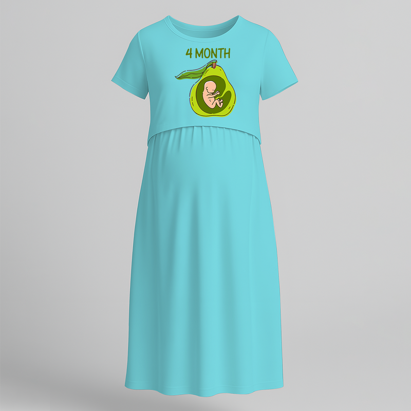 "4 Month"- Comfort Fit Maternity Maxi Dress With Prints - BABY BLUE - Extra Small (Chest 32")