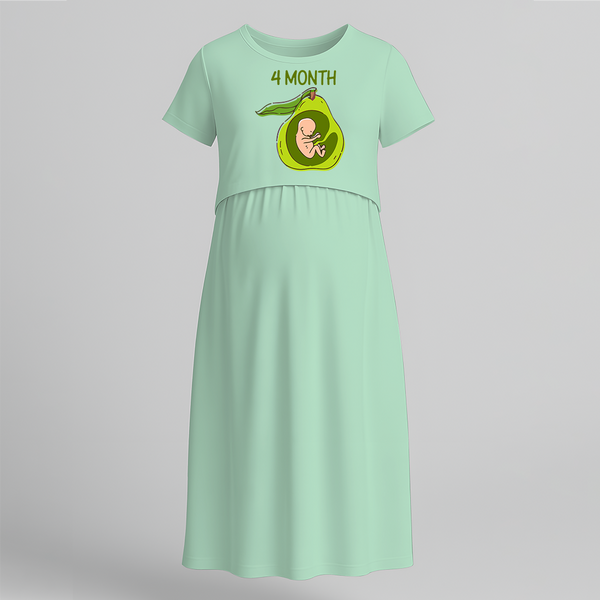 "4 Month"- Comfort Fit Maternity Maxi Dress With Prints - MINT GREEN - Extra Small (Chest 32")
