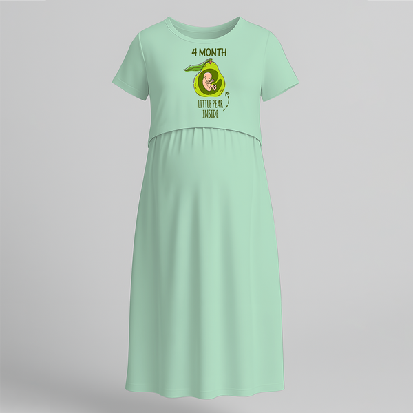 "4 Month"- Comfort Fit Maternity Maxi Dress With Prints - MINT GREEN - Extra Small (Chest 32")