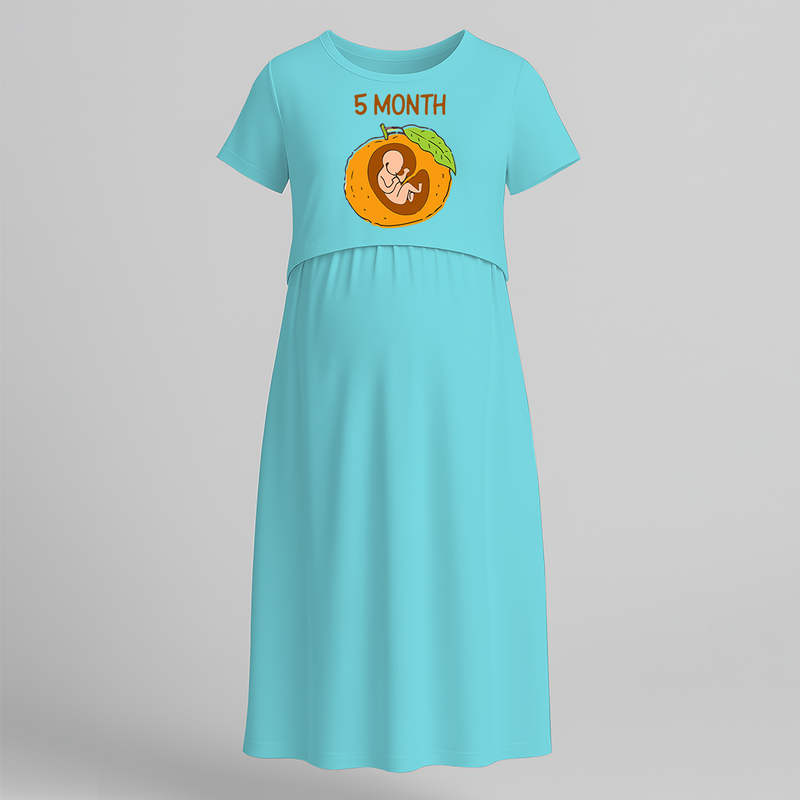 "5 Month"- Comfort Fit Maternity Maxi Dress With Prints - BABY BLUE - Extra Small (Chest 32")