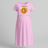 "5 Month"- Comfort Fit Maternity Maxi Dress With Prints - BABY PINK - Extra Small (Chest 32")