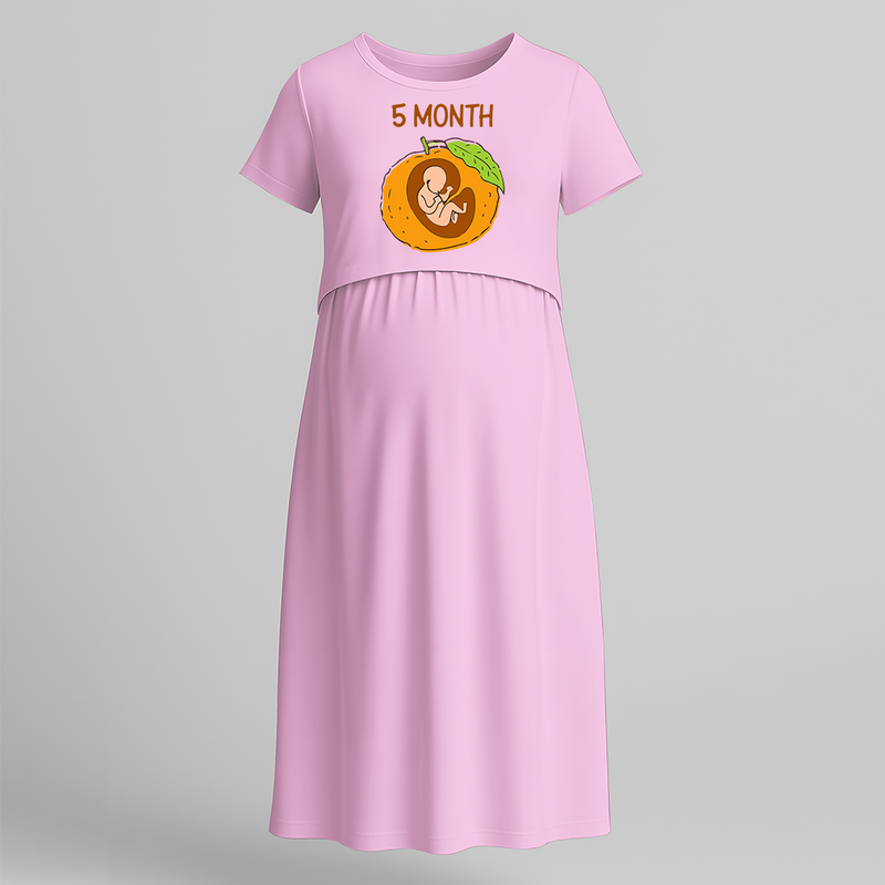 "5 Month"- Comfort Fit Maternity Maxi Dress With Prints - BABY PINK - Extra Small (Chest 32")