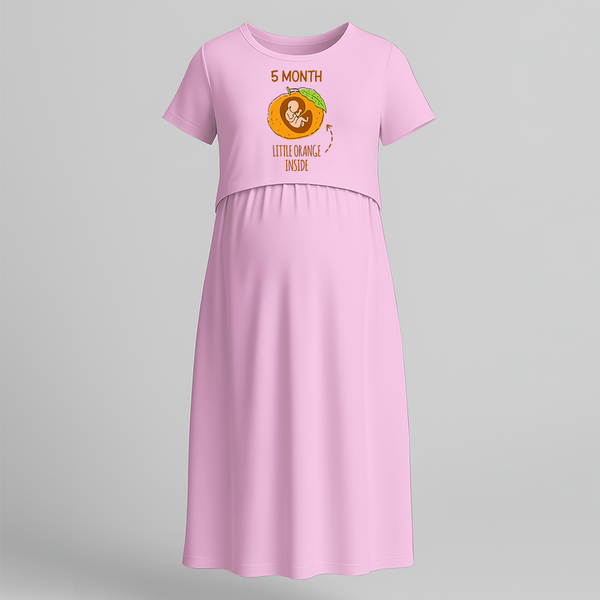 "5 Month"- Comfort Fit Maternity Maxi Dress With Prints - BABY PINK - Extra Small (Chest 32")