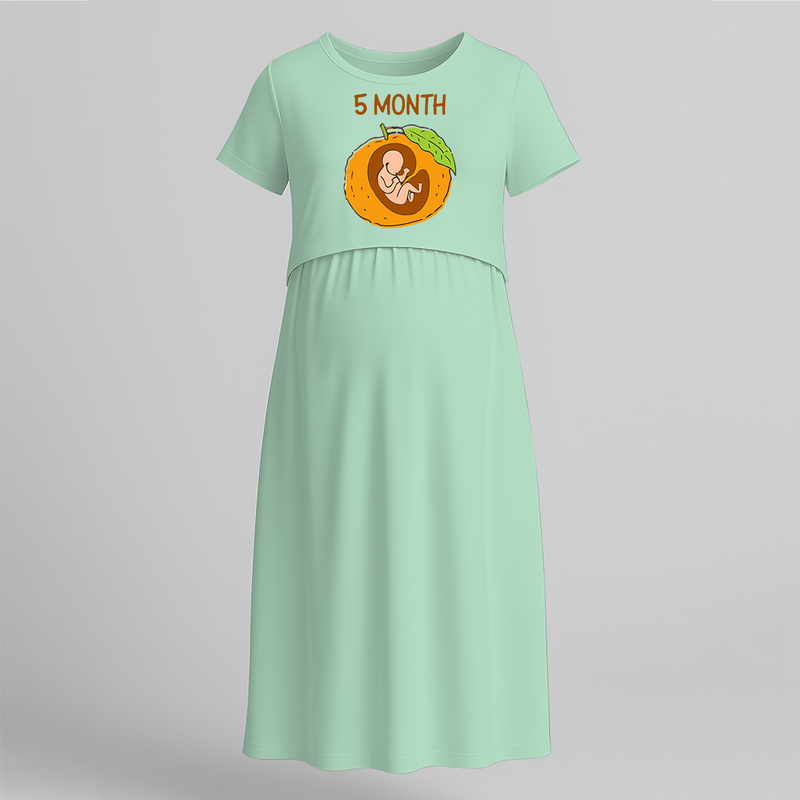 "5 Month"- Comfort Fit Maternity Maxi Dress With Prints - MINT GREEN - Extra Small (Chest 32")