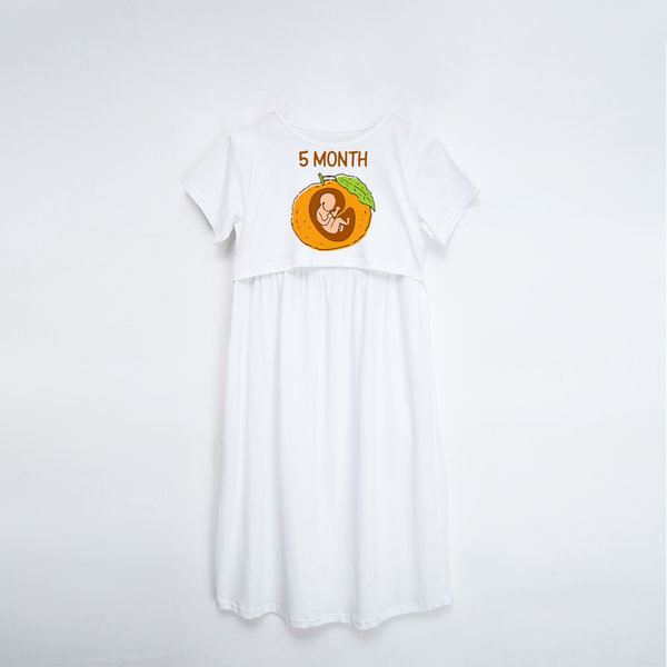 "5 Month"- Comfort Fit Maternity Maxi Dress With Prints - WHITE - XS XS(Chest 32")