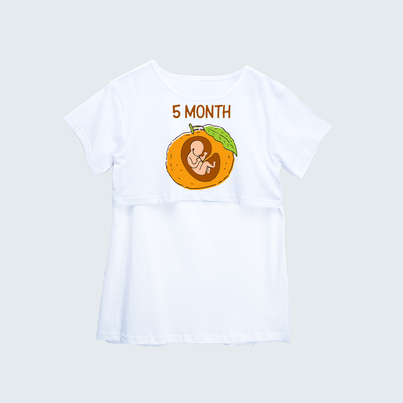 "5 Month"- Comfort Fit Maternity T-shirt With Prints - WHITE - XS XS(Chest 32")