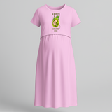 "6 Month"- Comfort Fit Maternity Maxi Dress With Prints - BABY PINK - Extra Small (Chest 32")