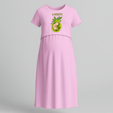 "6 Month"- Comfort Fit Maternity Maxi Dress With Prints - BABY PINK - Extra Small (Chest 32")