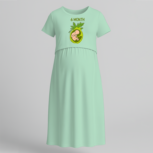 "6 Month"- Comfort Fit Maternity Maxi Dress With Prints - MINT GREEN - Extra Small (Chest 32")