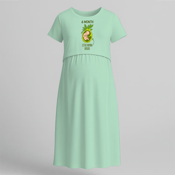 "6 Month"- Comfort Fit Maternity Maxi Dress With Prints - MINT GREEN - Extra Small (Chest 32")