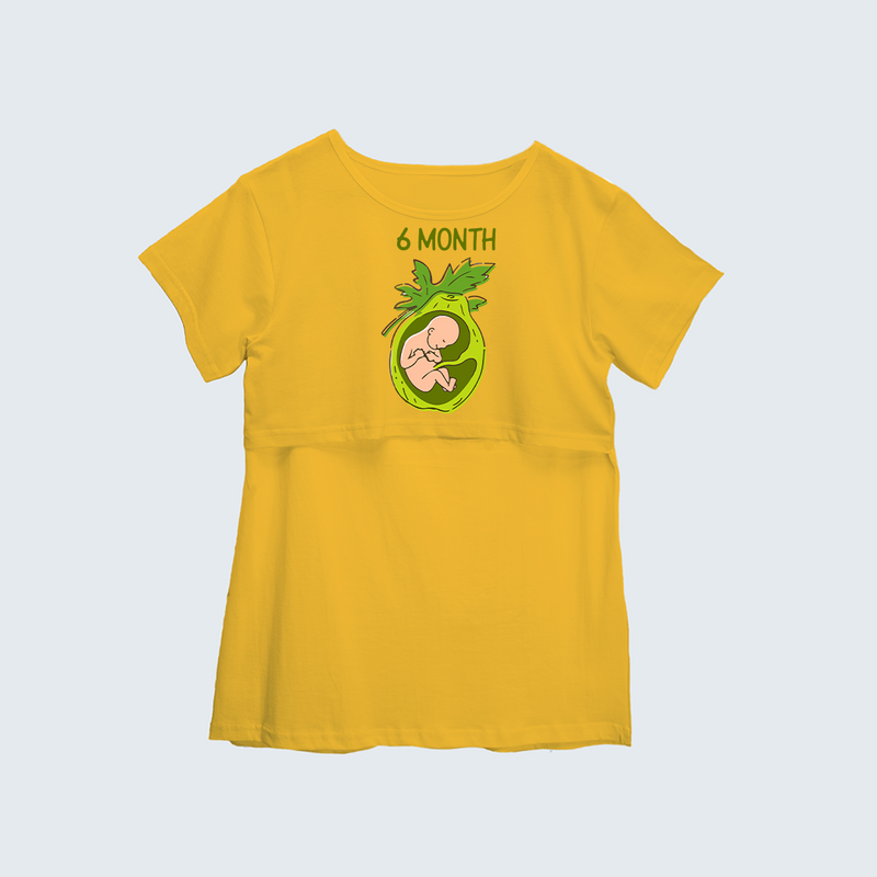 "6 Month"- Comfort Fit Maternity T-shirt With Prints - YELLOW - XS XS(Chest 32")