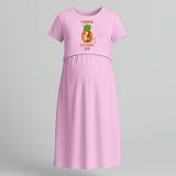"7 Month"- Comfort Fit Maternity Maxi Dress With Prints - BABY PINK - Extra Small (Chest 32")