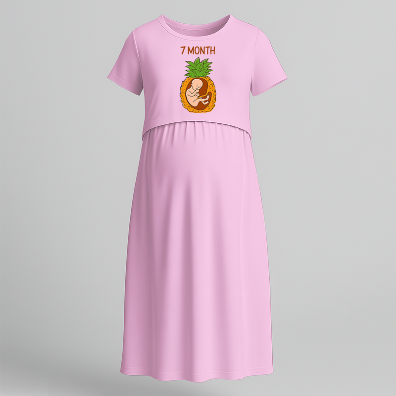 "7 Month"- Comfort Fit Maternity Maxi Dress With Prints - BABY PINK - Extra Small (Chest 32")