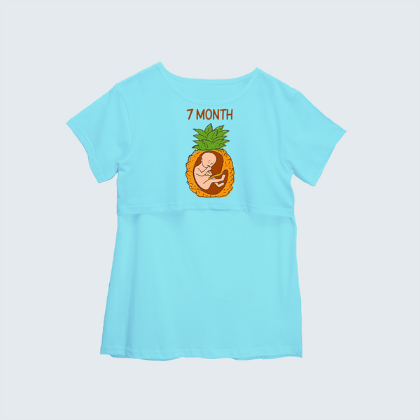 "7 Month"- Comfort Fit Maternity T-shirt With Prints - AQUA BLUE - XS XS(Chest 32")