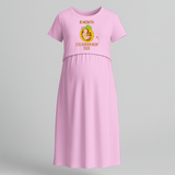 "8 Month"- Comfort Fit Maternity Maxi Dress With Prints - BABY PINK - Extra Small (Chest 32")