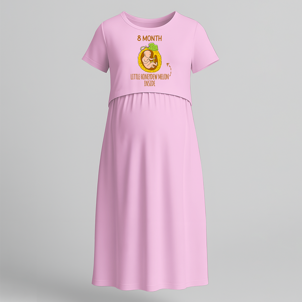 "8 Month"- Comfort Fit Maternity Maxi Dress With Prints - BABY PINK - Extra Small (Chest 32")
