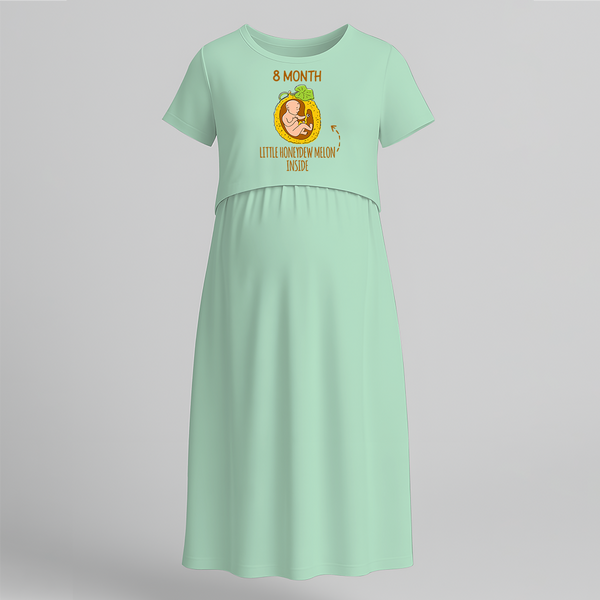 "8 Month"- Comfort Fit Maternity Maxi Dress With Prints - MINT GREEN - Extra Small (Chest 32")
