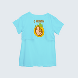 "8 Month"- Comfort Fit Maternity T-shirt With Prints - AQUA BLUE - XS XS(Chest 32")