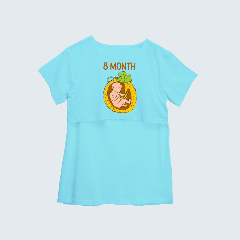 "8 Month"- Comfort Fit Maternity T-shirt With Prints - AQUA BLUE - XS XS(Chest 32")