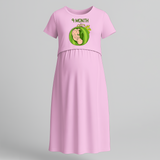 "9 Month"- Comfort Fit Maternity Maxi Dress With Prints - BABY PINK - Extra Small (Chest 32")