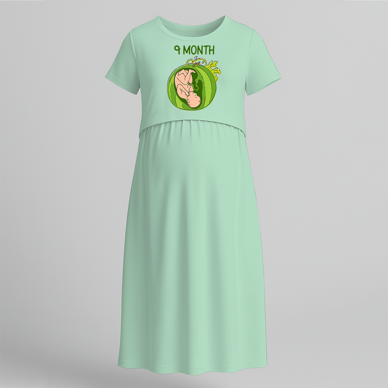 "9 Month"- Comfort Fit Maternity Maxi Dress With Prints - MINT GREEN - Extra Small (Chest 32")