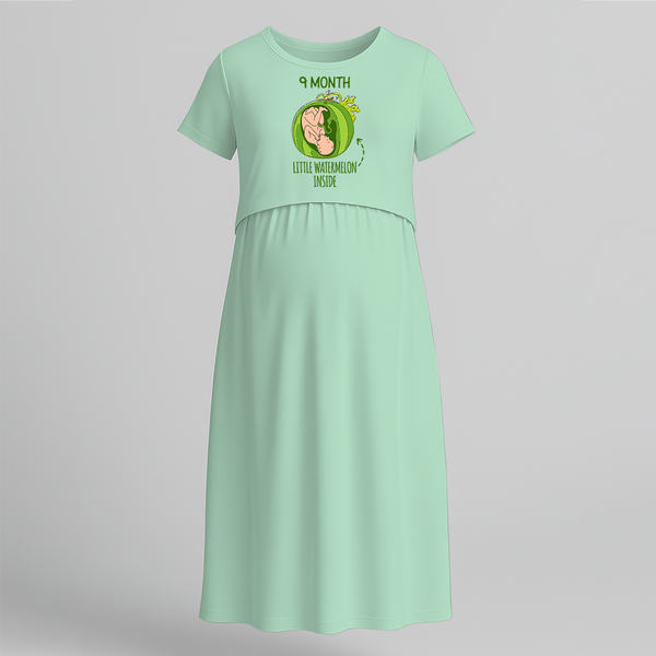"9 Month"- Comfort Fit Maternity Maxi Dress With Prints - MINT GREEN - Extra Small (Chest 32")