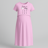 "Baby Is Coming..."- Comfort Fit Maternity Maxi Dress With Prints - BABY PINK - Extra Small (Chest 32")