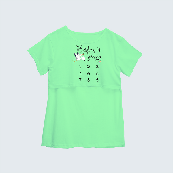 "Baby Is Coming..."- Comfort Fit Maternity T-shirt With Prints - MINT GREEN - XS XS(Chest 32")