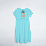 "Baby Is Coming"- Printed Maternity Maxi Dress - AQUA BLUE - XS XS(Chest 32")