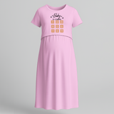 "Baby Is Coming"- Printed Maternity Maxi Dress - BABY PINK - Extra Small (Chest 32")