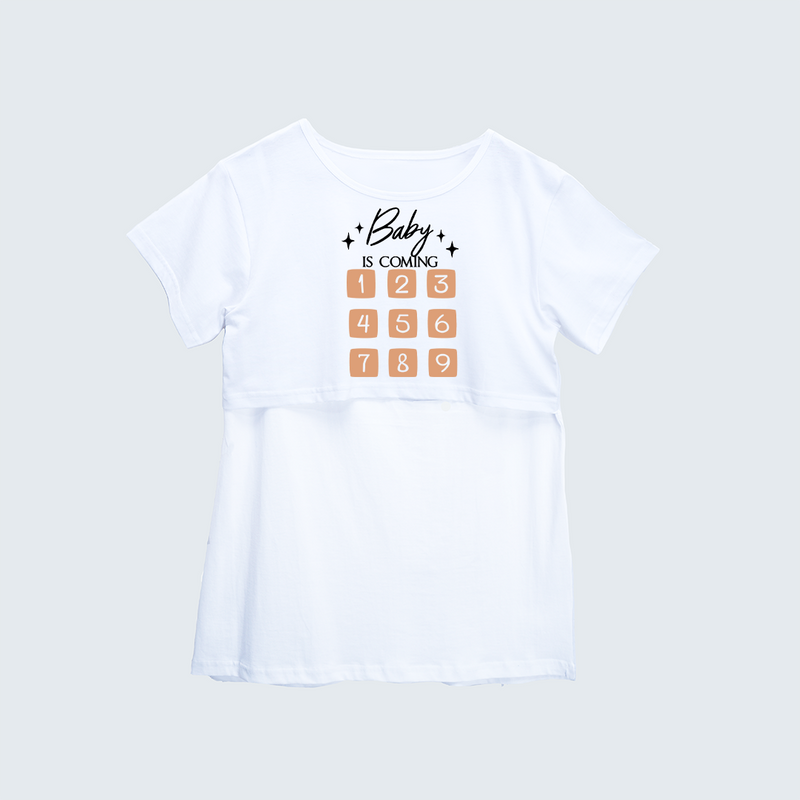 "Baby Is Coming"- Printed Maternity T-shirt - WHITE - XS XS(Chest 32")