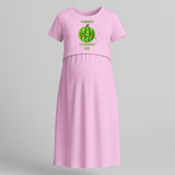 "9 Month - Little Watermelon Inside "- Comfort Fit Maternity Maxi Dress With Prints - BABY PINK - Extra Small (Chest 32")