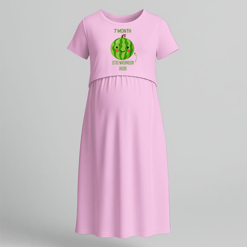 6 Month - Little Watermelon Inside - Comfort Fit Maternity Maxi Dress With Prints - BABY PINK - Extra Small (Chest 32")