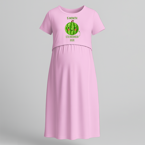 8 Month - Little Watermelon Inside - Comfort Fit Maternity Maxi Dress With Prints - BABY PINK - Extra Small (Chest 32")