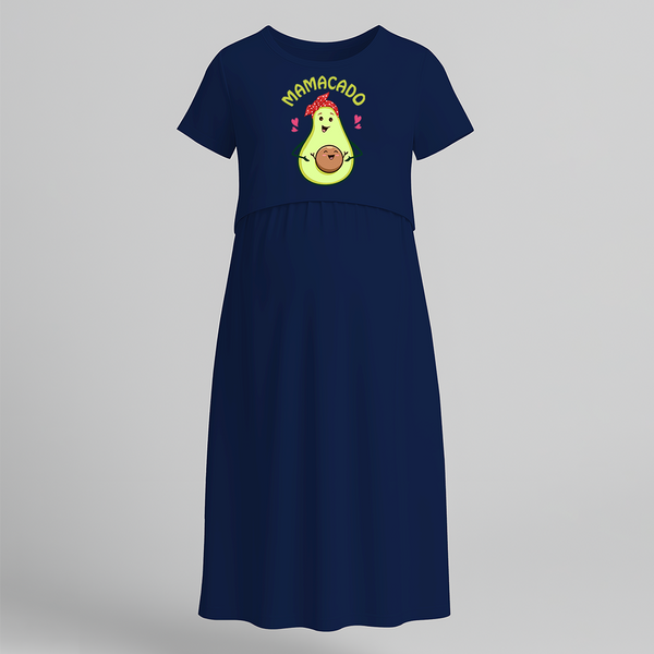 "Mamacado " - Comfort Fit Maternity Maxi Dress With Prints - NAVY BLUE - Extra Small (Chest 32")