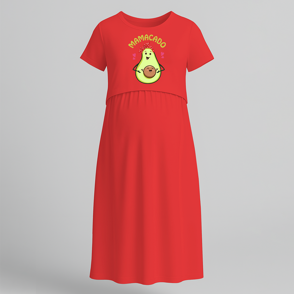 "Mamacado " - Comfort Fit Maternity Maxi Dress With Prints - RED - Extra Small (Chest 32")