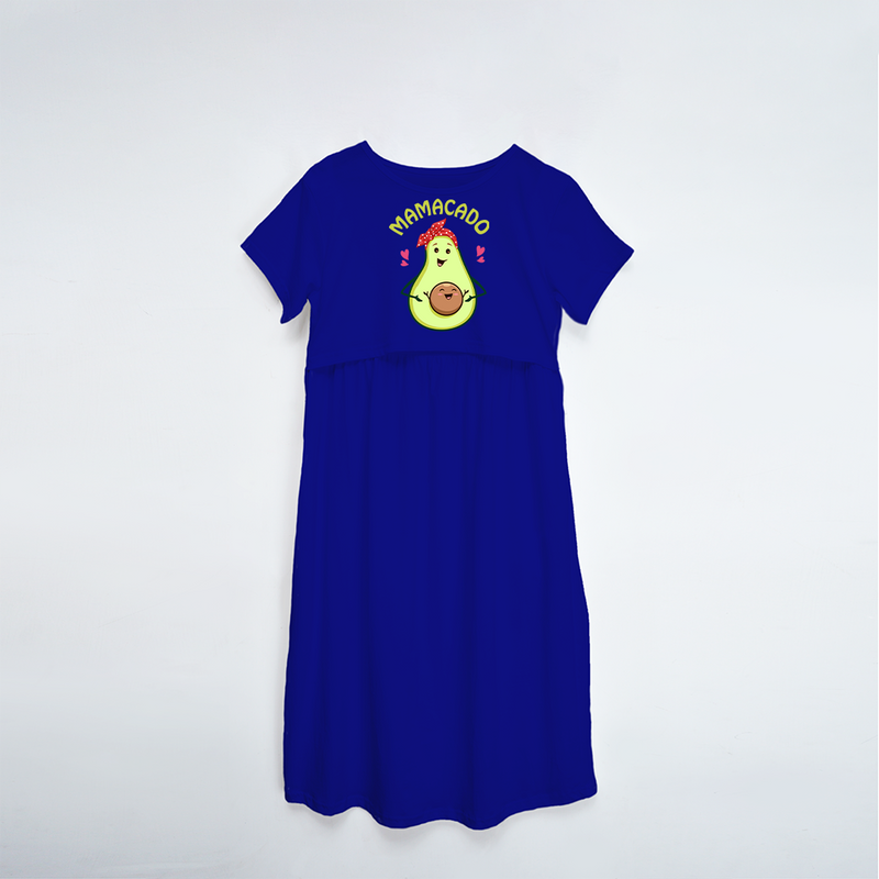 "Mamacado " - Comfort Fit Maternity Maxi Dress With Prints - ROYAL BLUE - XS XS(Chest 32")