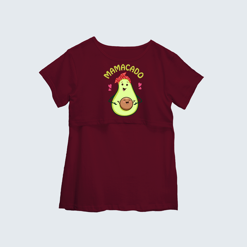 "Mamacado " - Comfort Fit Maternity T-shirt With Prints - MAROON - XS XS(Chest 32")