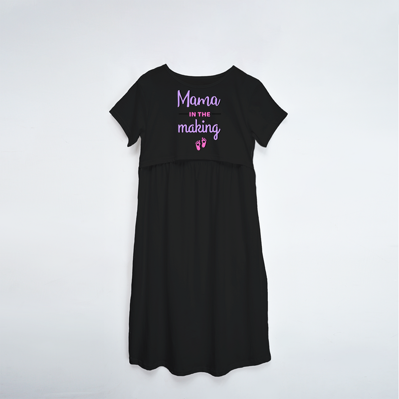 "Mama In The Making" - Comfort Fit Maternity Maxi Dress With Prints - BLACK - XS XS(Chest 32")