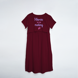 "Mama In The Making" - Comfort Fit Maternity Maxi Dress With Prints - MAROON - XS XS(Chest 32")