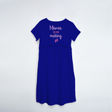 "Mama In The Making" - Comfort Fit Maternity Maxi Dress With Prints - ROYAL BLUE - XS XS(Chest 32")