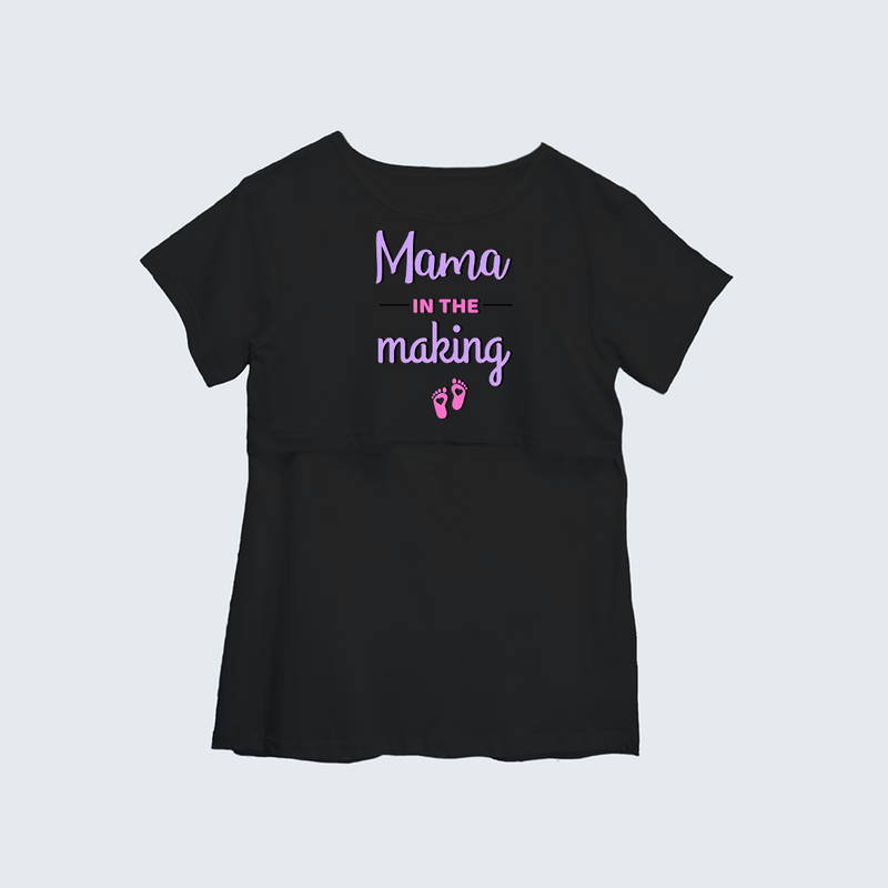 "Mama In The Making" - Comfort Fit Maternity T-shirt With Prints - BLACK - XS XS(Chest 32")