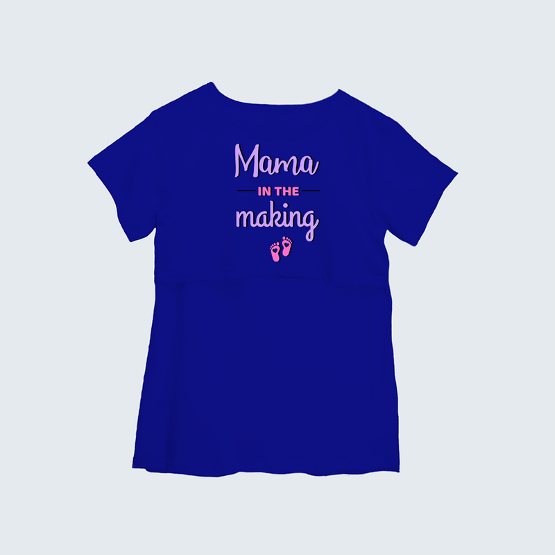 "Mama In The Making" - Comfort Fit Maternity T-shirt With Prints - ROYAL BLUE - XS XS(Chest 32")