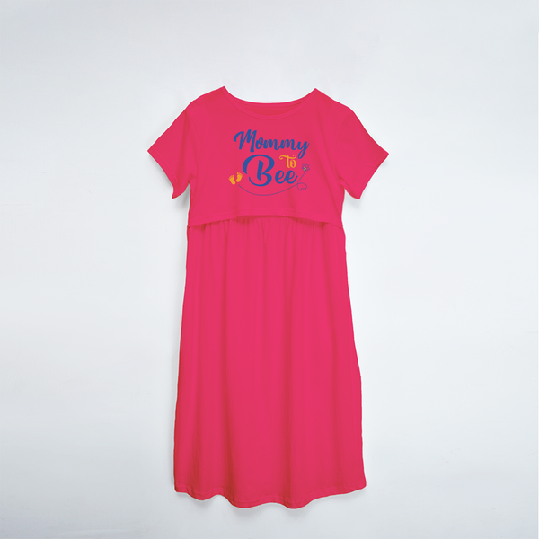 "Mommy To Bee"- Comfort Fit Maternity Maxi Dress With Prints - PINK - XS XS(Chest 32")