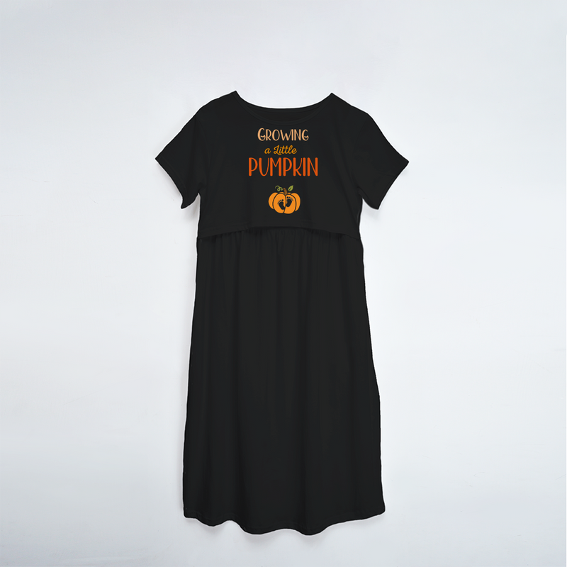 "Growing A Little Pumpkin " - Comfort Fit Maternity Maxi Dress With Prints - BLACK - XS XS(Chest 32")