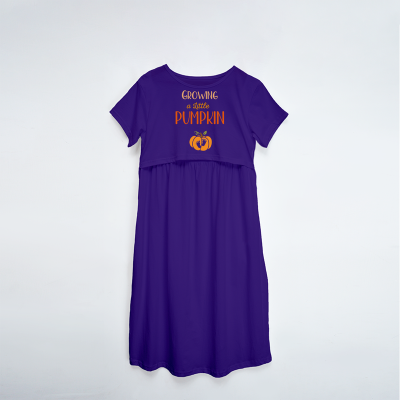 "Growing A Little Pumpkin " - Comfort Fit Maternity Maxi Dress With Prints - VIOLET - XS XS(Chest 32")