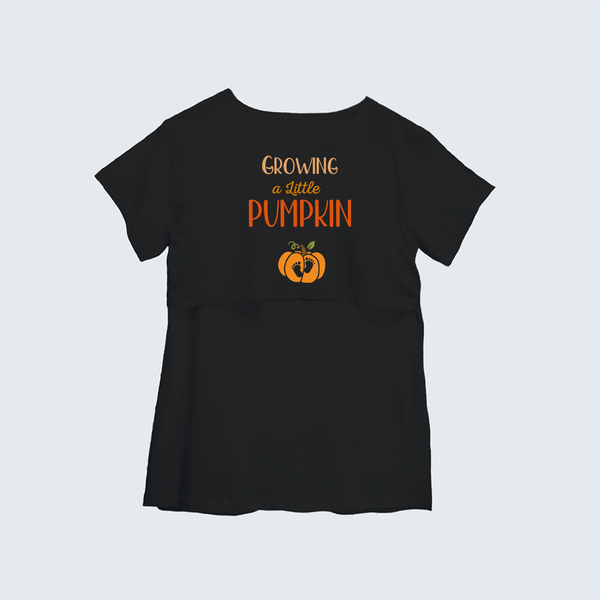 "Growing A Little Pumpkin " - Comfort Fit Maternity T-shirt With Prints - BLACK - XS XS(Chest 32")