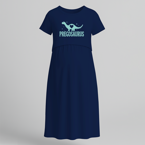 "Pregosaurus"- Comfort Fit Maternity Maxi Dress With Prints - NAVY BLUE - Extra Small (Chest 32")