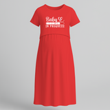 "Baby In Progress " - Comfort Fit Maternity Maxi Dress With Prints - RED - Extra Small (Chest 32")